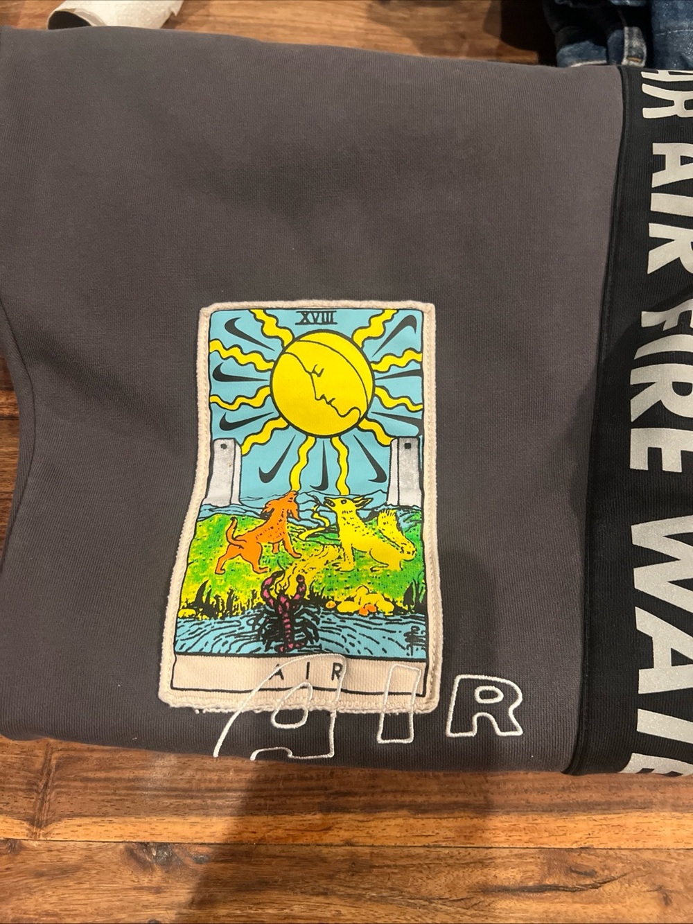 Graphic Tarot Sun Panel Sweatshirt - Charcoal with Bright Multi-Color Patch